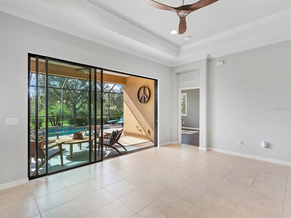 Wall of sliding glass doors in the great room