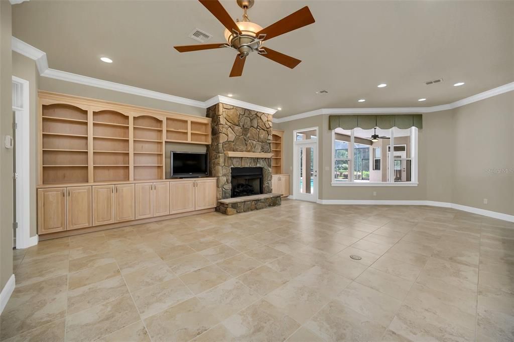 Large Family Room with Fireplace and Built-ins