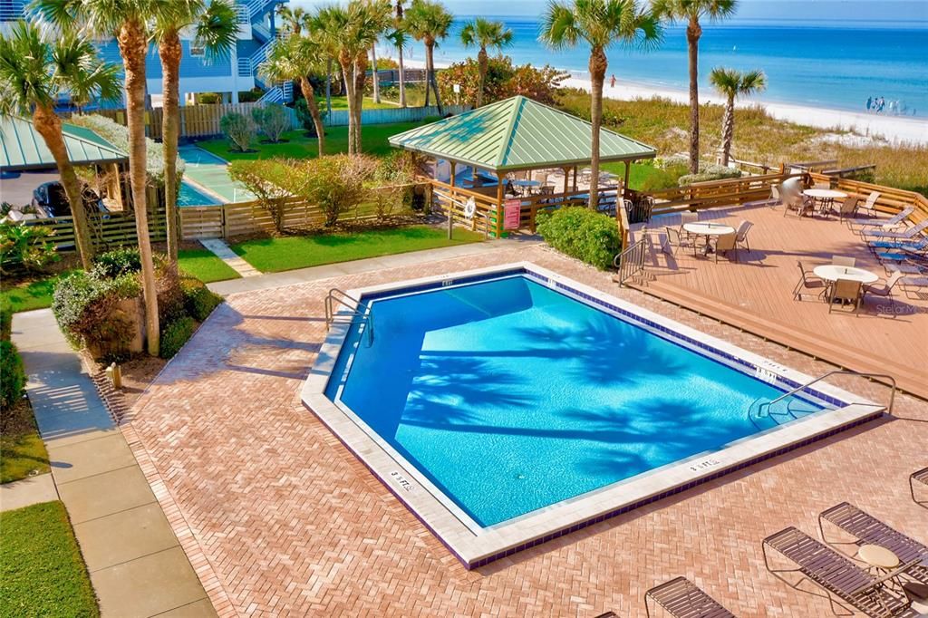 Seaside pool, deck, BBQ & Gazebo w wet bar at Driftwood Sands