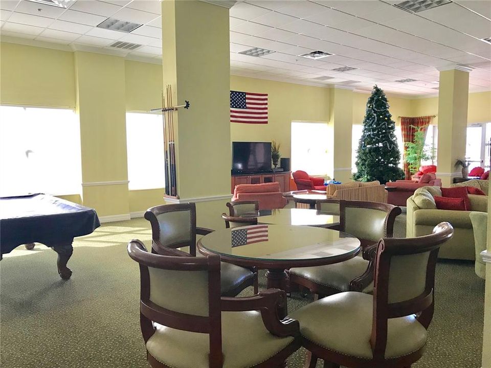 Club room decorated for the holidays