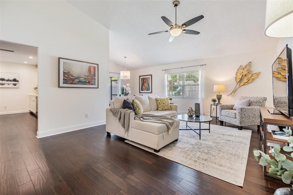 Vaulted ceilings in great room