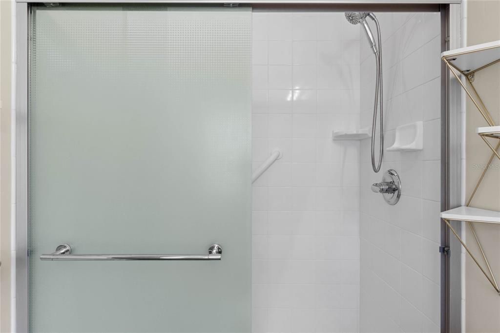 Walk in Shower with a built-in Bench & Safety Grab Bar