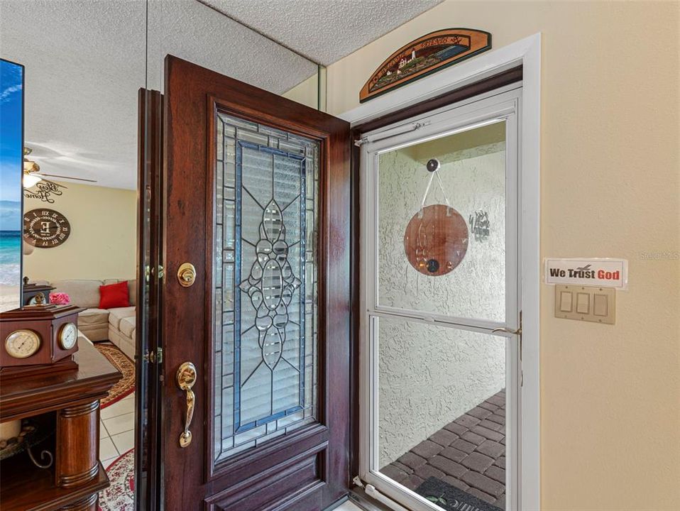 Custom Mahogany Front Door with stained glass feature