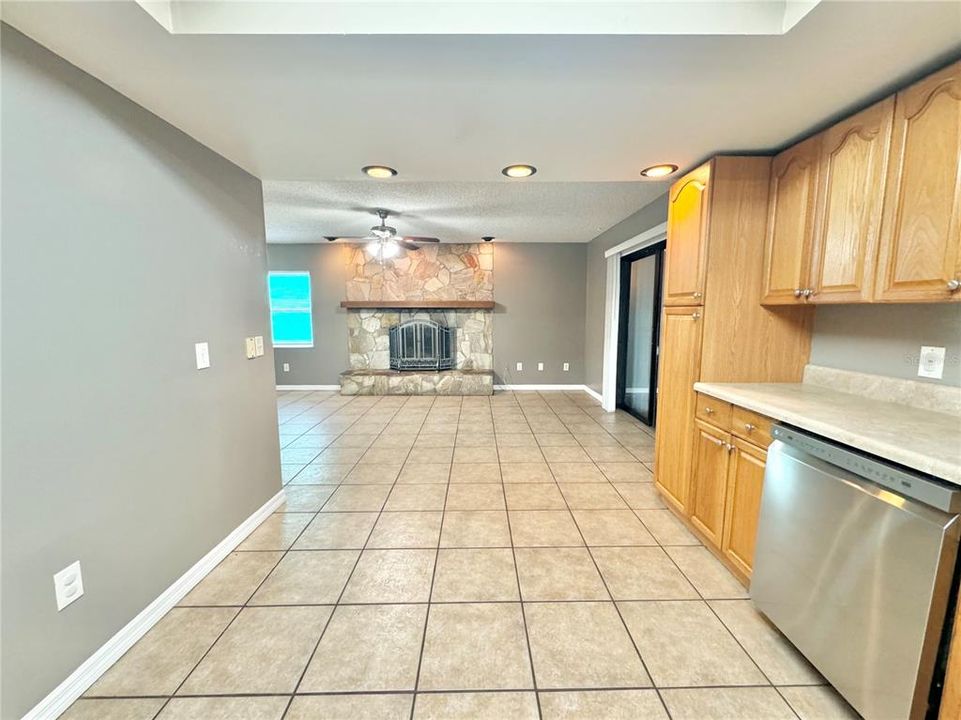 Kitchen looking into living room