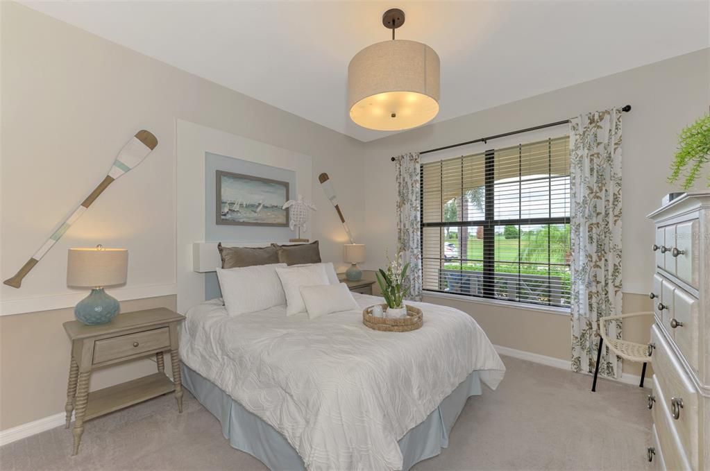 The guest bedroom is lovely and welcoming - architectural details again are found here