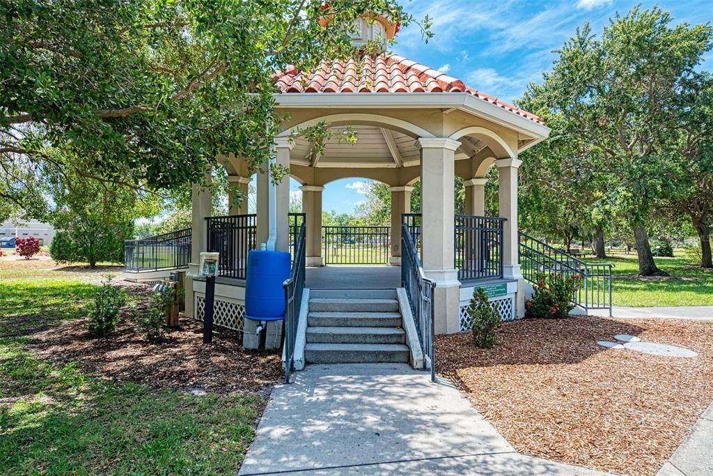 The gazebo in the park sponsors music weekend evenings.