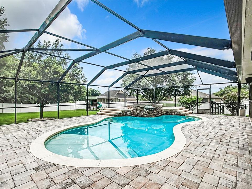 Salt water pool with swim shelf.