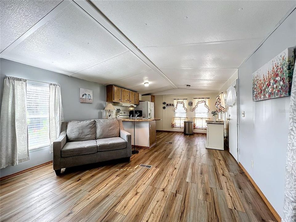 View from living room into the kitchen