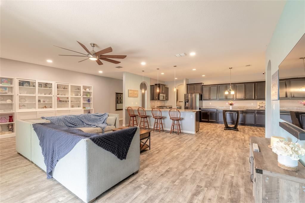 living room into kitchen