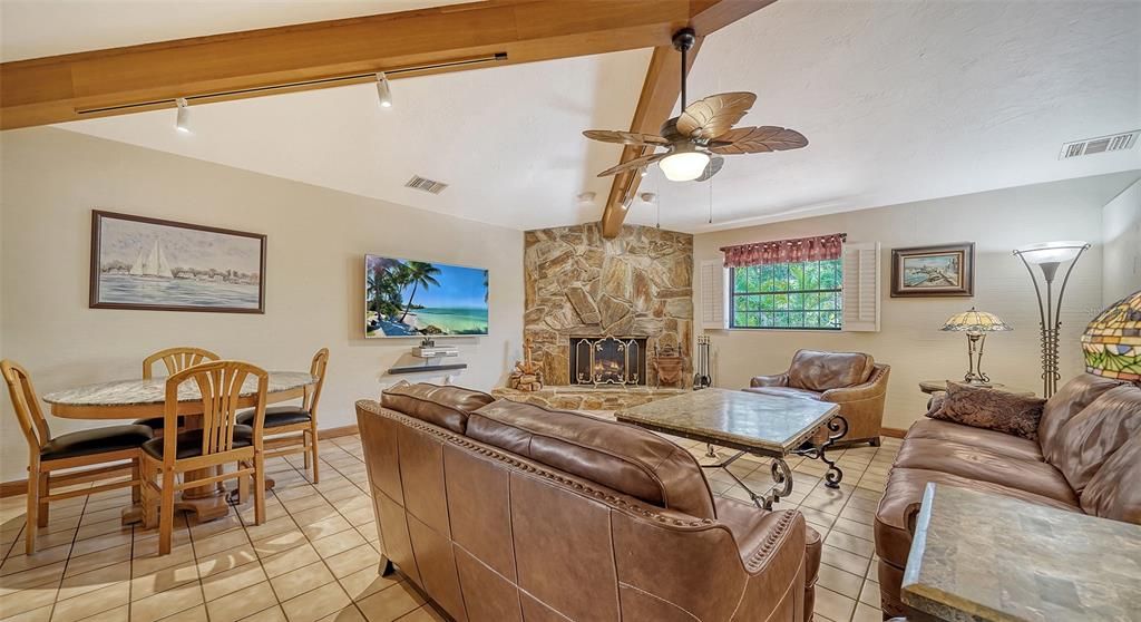 Family Casual Living Area with Fireplace