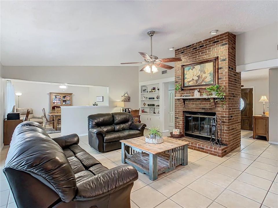 Large living room with fireplace