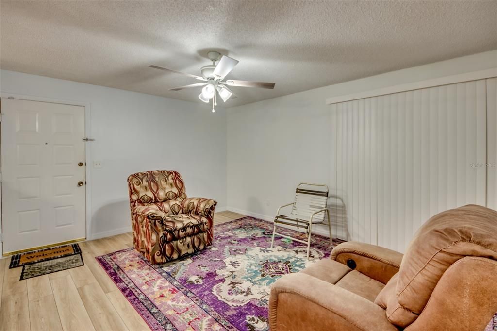 Front entry door and living room