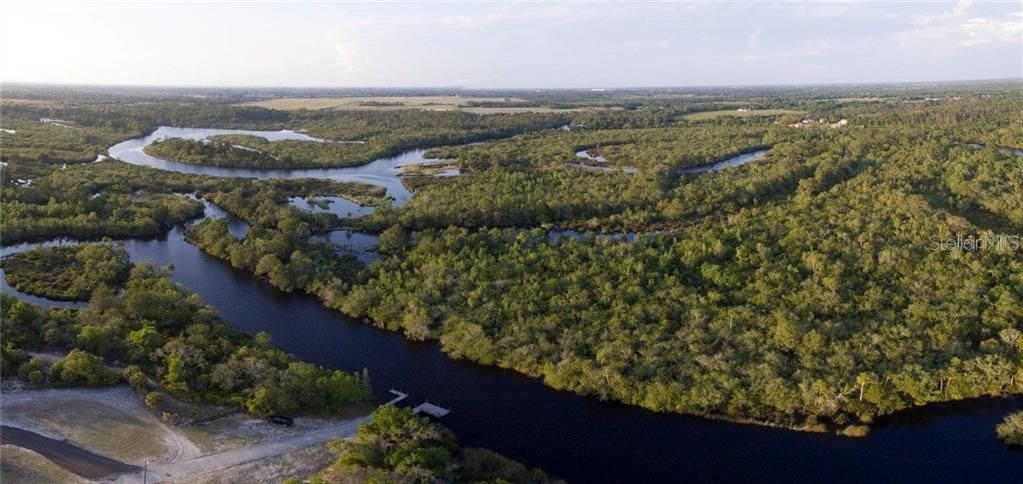 aerial view of river from marina