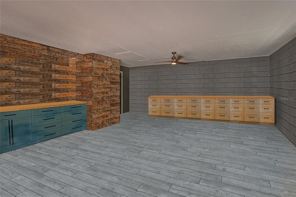 garage edit to highlight use as a "mancave", family room or bedroom