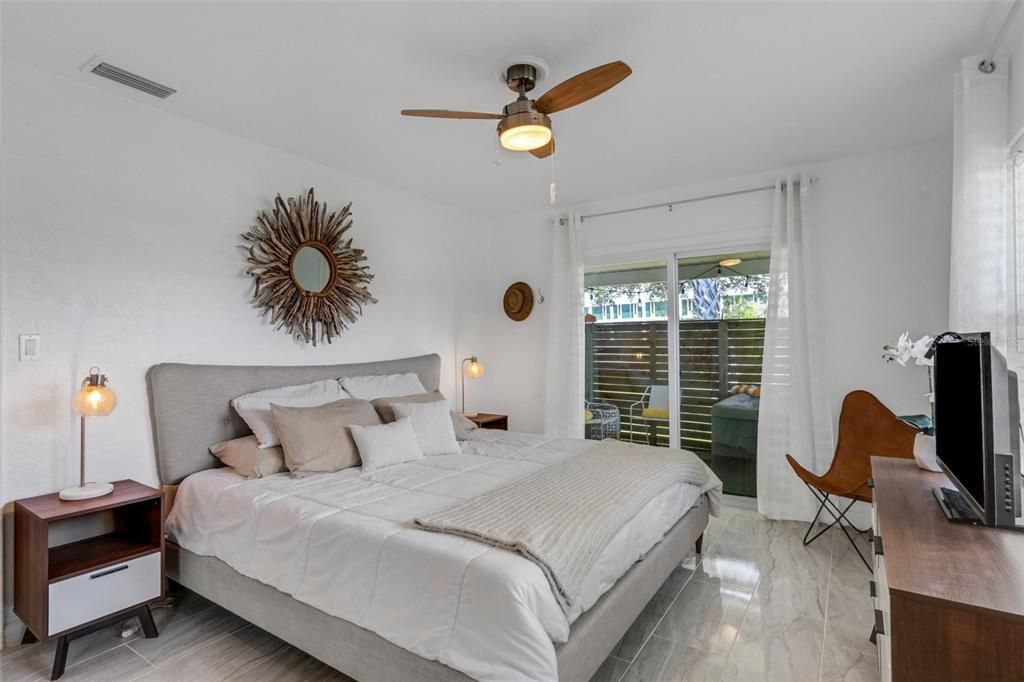 Master bedroom with new sliding doors to the private hot tub enclosure~