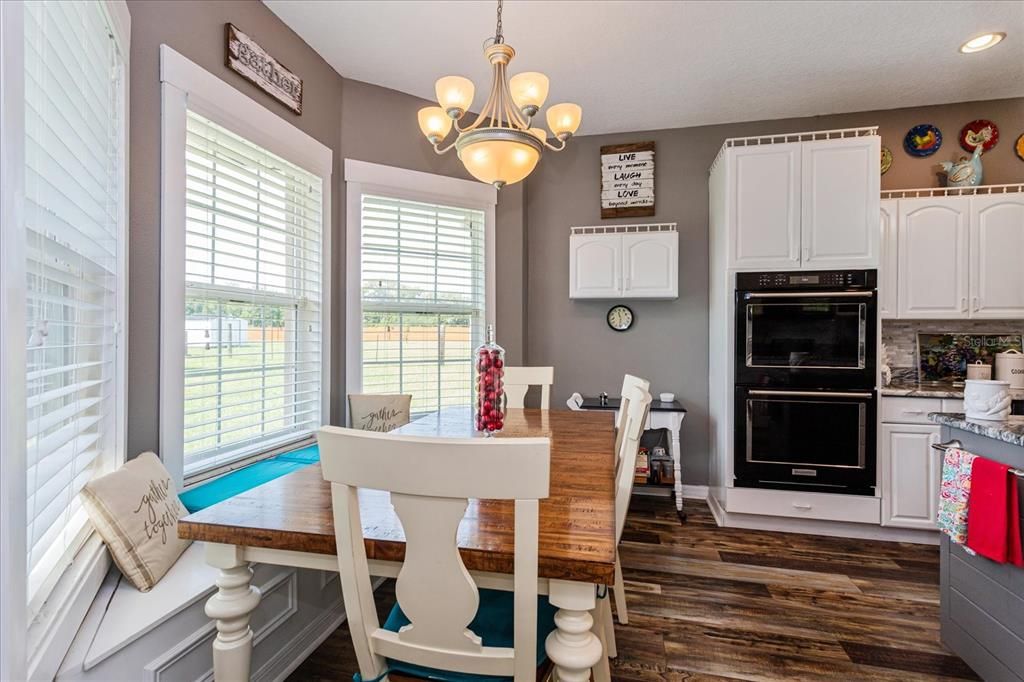 Extra storage under bench by window