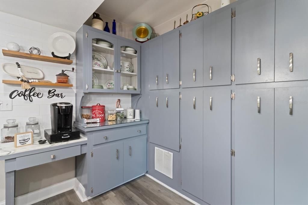 Wall of Pantry Cabinets in Kitchen