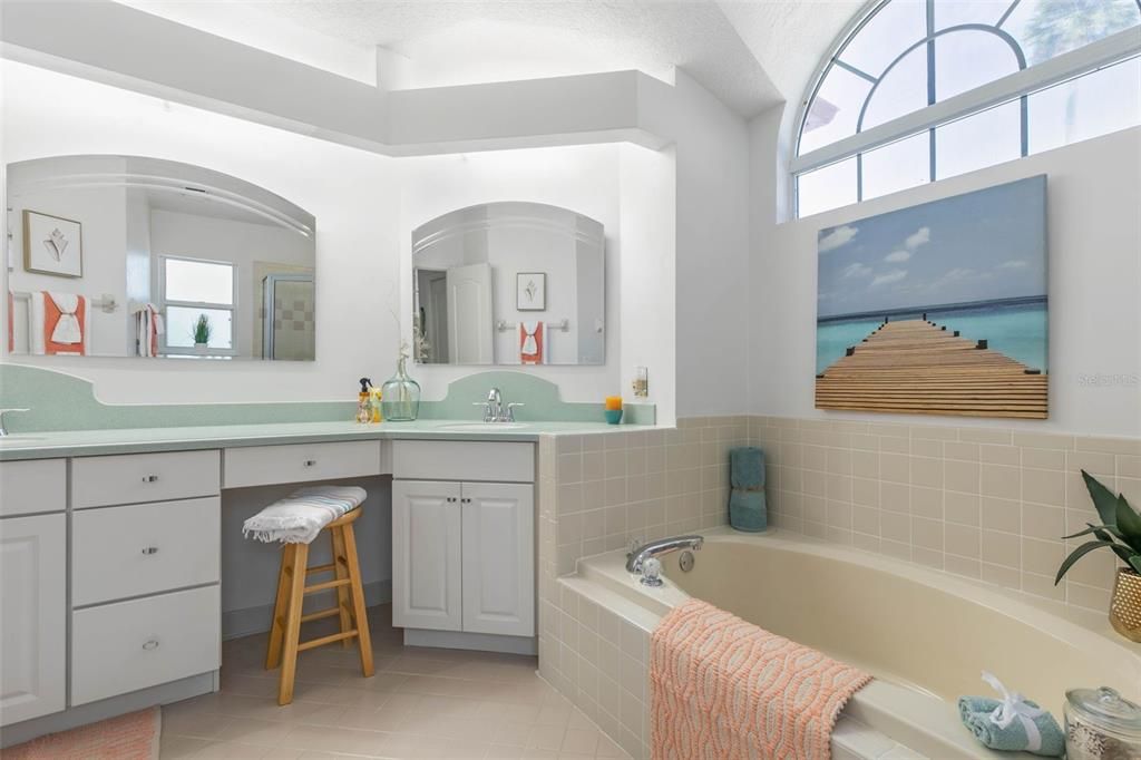 Primary bathroom with separate soaking tub