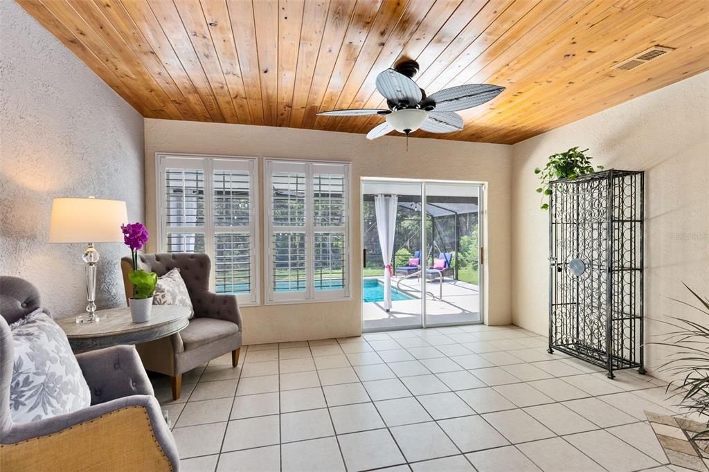 Beautiful tongue & groove wood ceiling