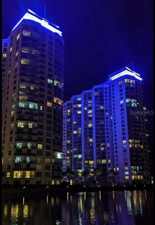 Blue Lights on Rooftop at Night