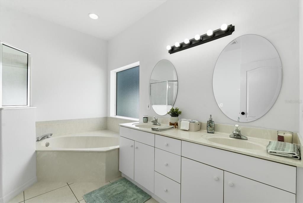 Double vanity in master bathroom.