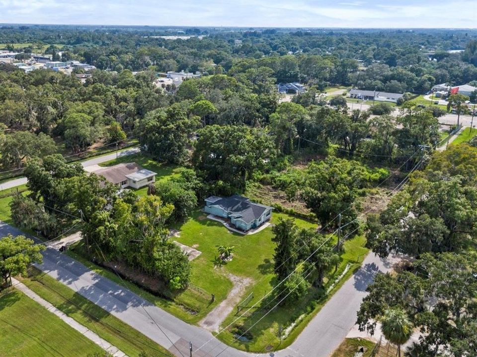 Aerial showing the size of the corner lot.