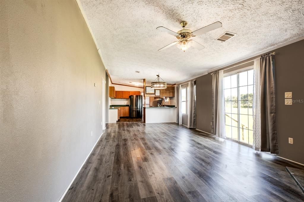 Family room with sliding glass doors.