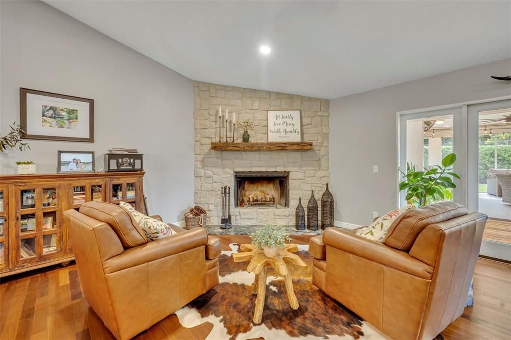 Sitting area in front of Woodburning fireplace