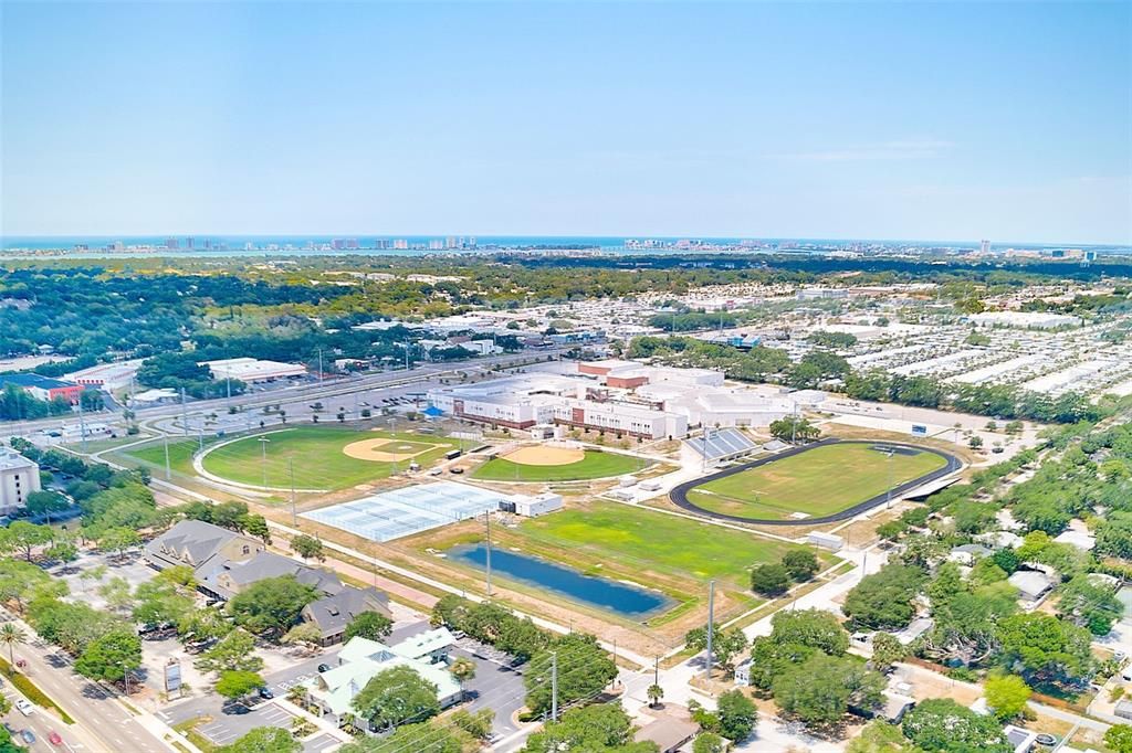 Aerial shot of community & surrounding area.