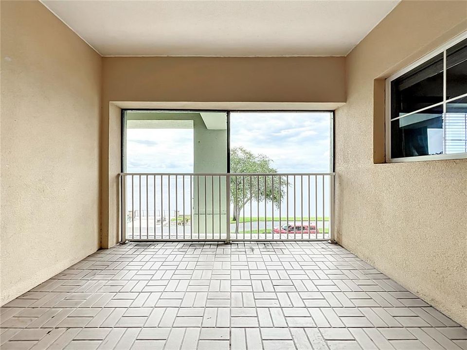 porch with view of lake