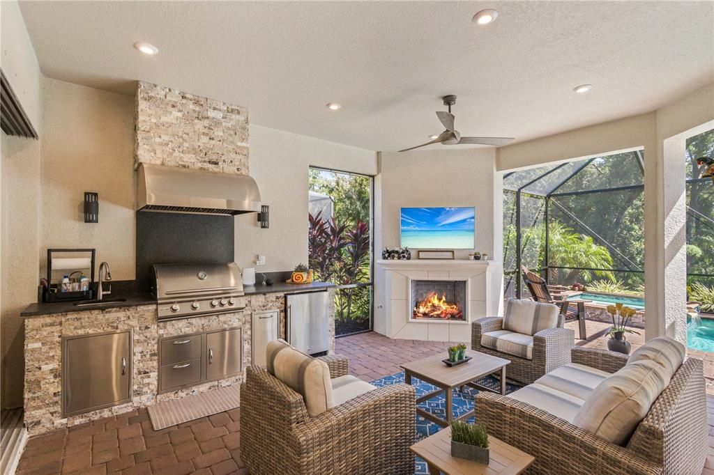 Outdoor kitchen with fireplace