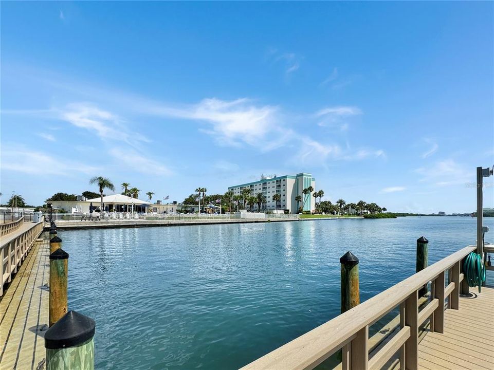 Looking at clubhouse/pool from dock