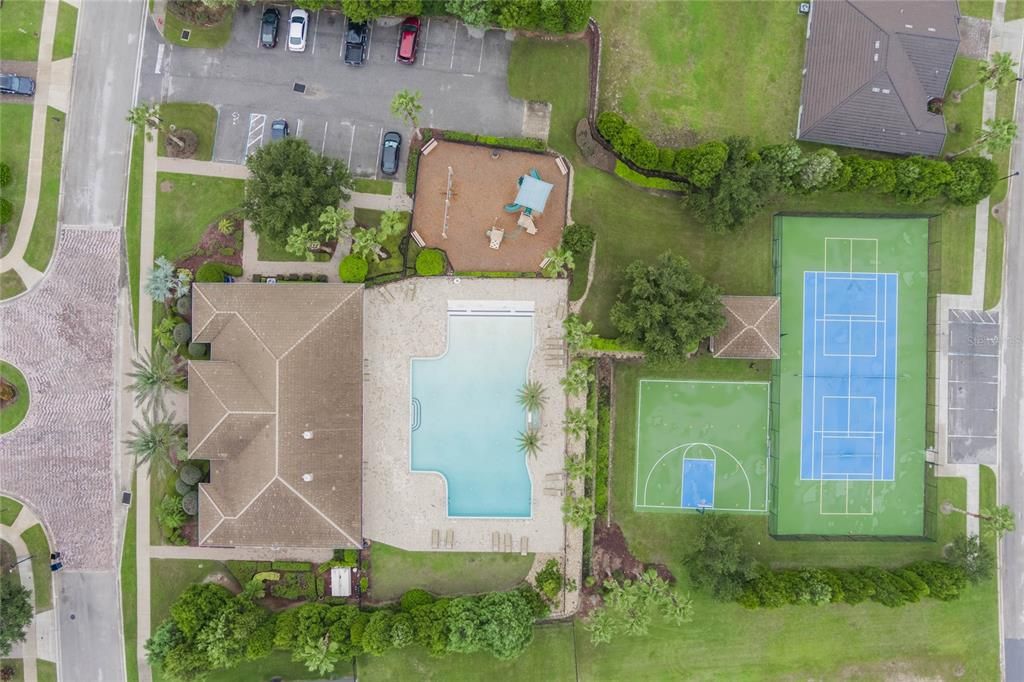 clubhouse, pool, playground, basketball, and tennis