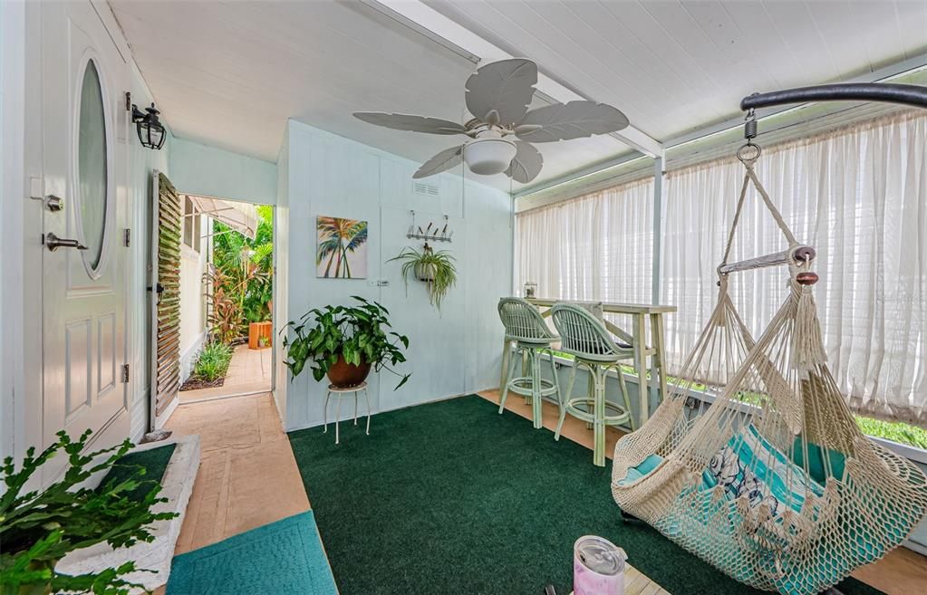 Screened Porch with privacy added & shed 6'x8'