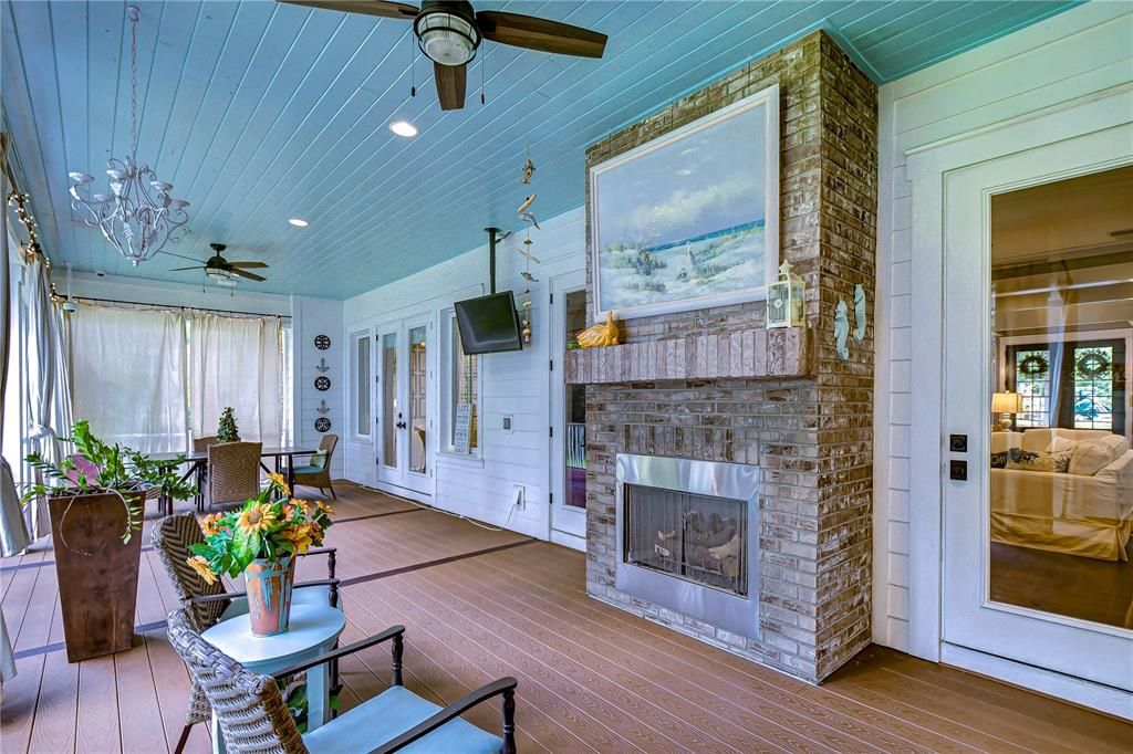 Back Porch with gas fireplace and trex flooring