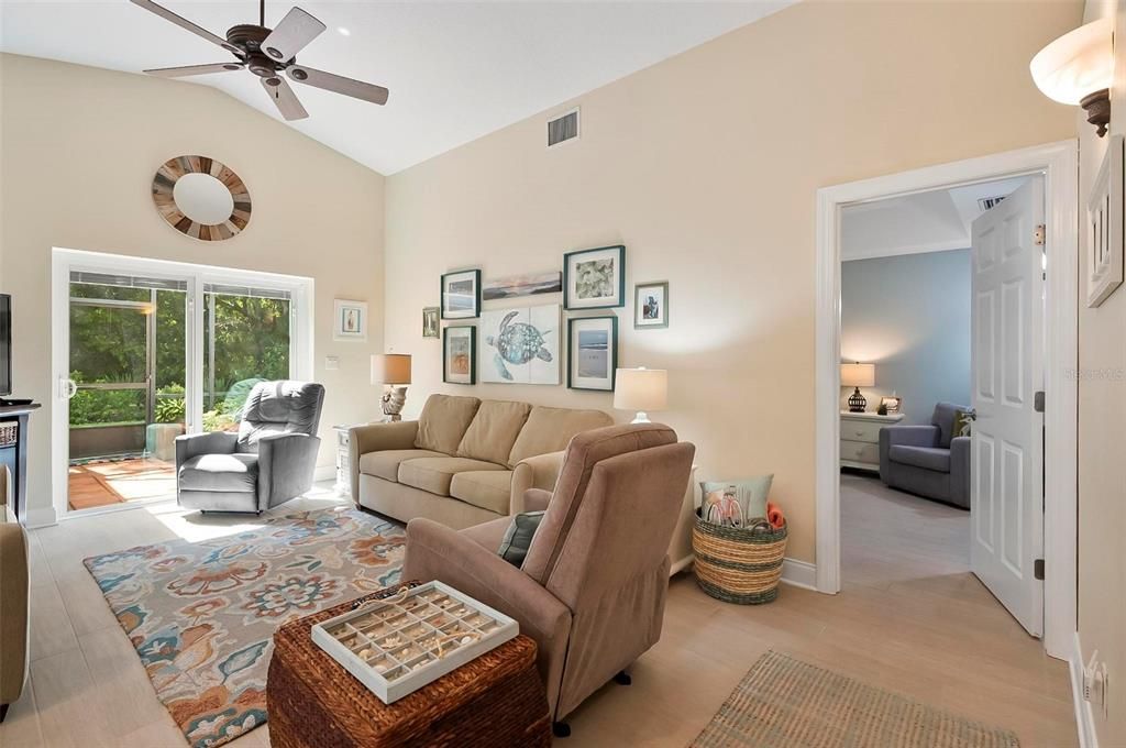 View of Living Room with Owners suite Bedroom Door