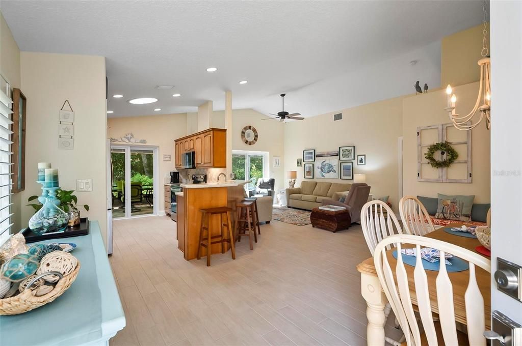 View of Open Floor Plan from Front Door toward Kitchen and Living Room