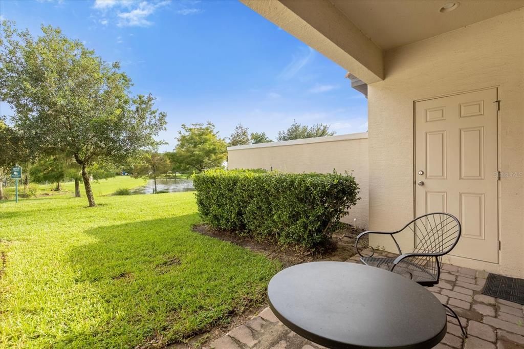 Covered Patio-Private backyard area - views of fountain