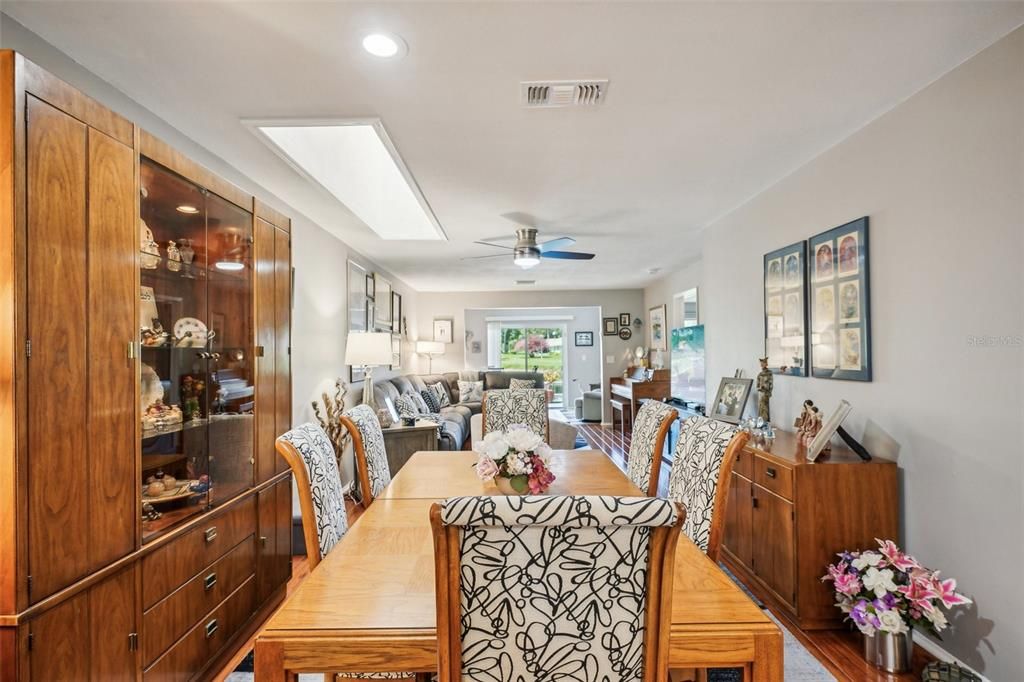 View of dining room with skylight.