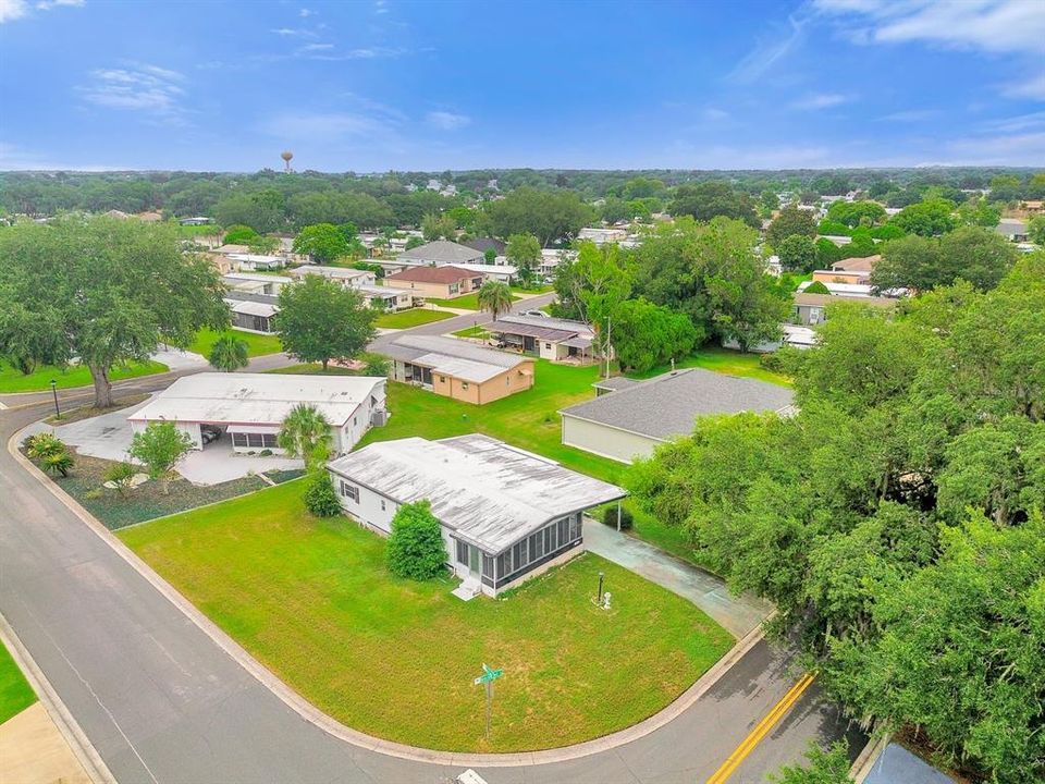 Aerial view of the house and community