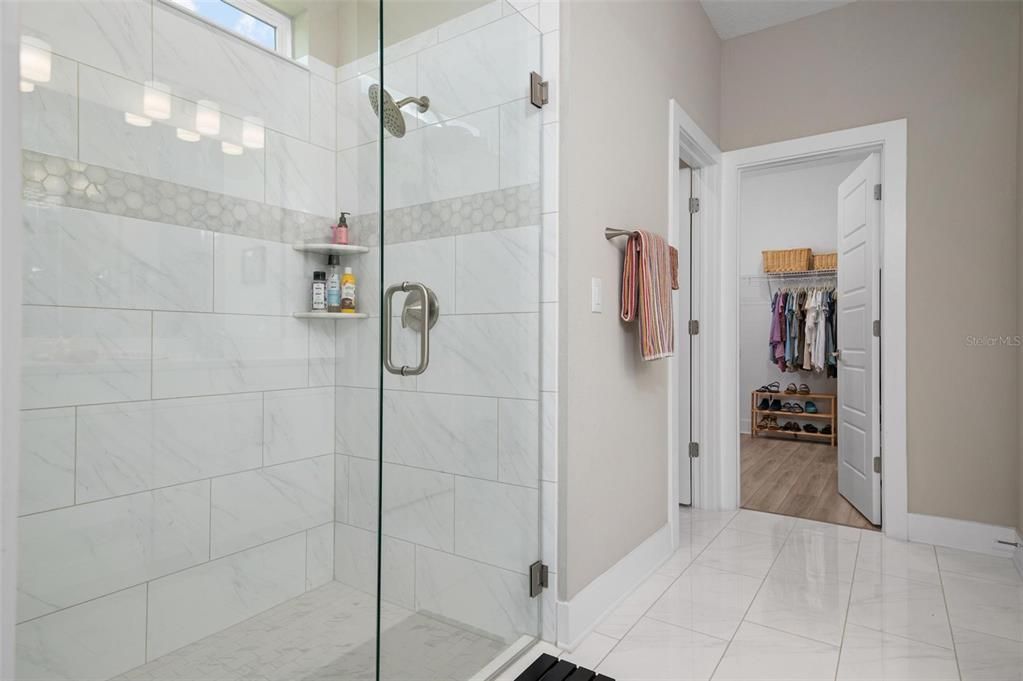 Primary Bathroom w Glass Walk In Shower