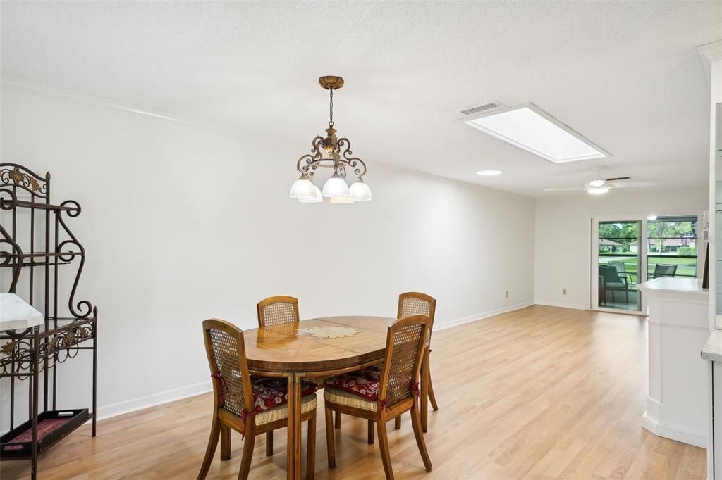 Dining area showing skylight