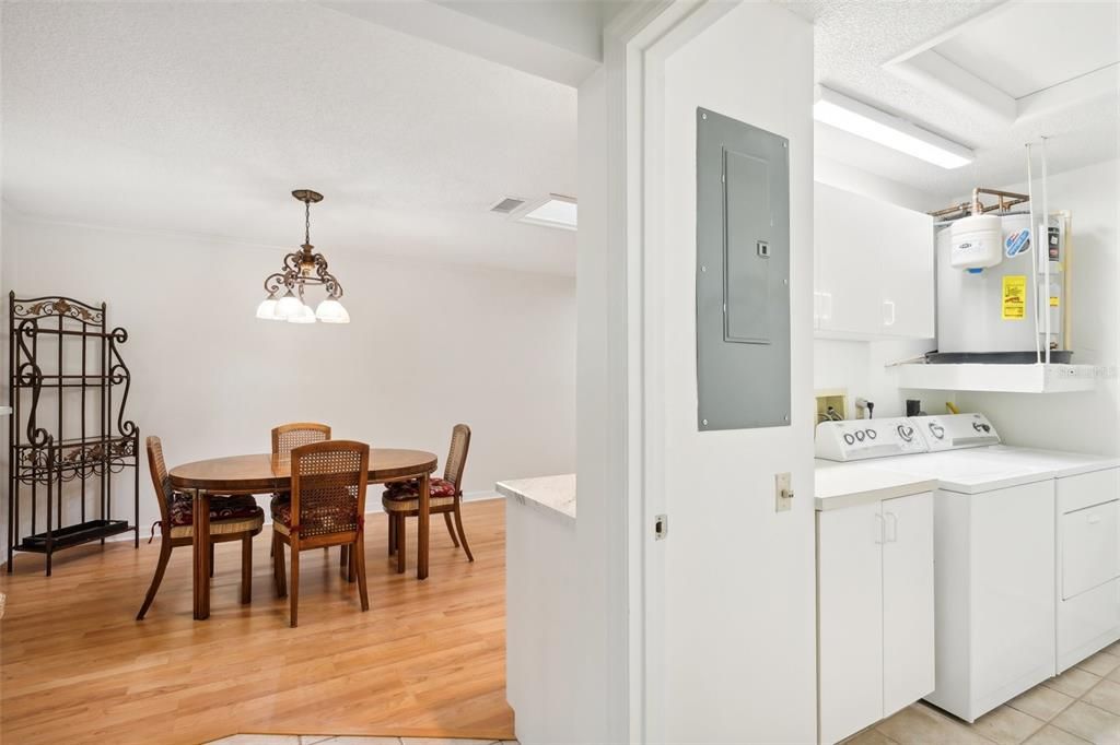 View from laundry room into dining room