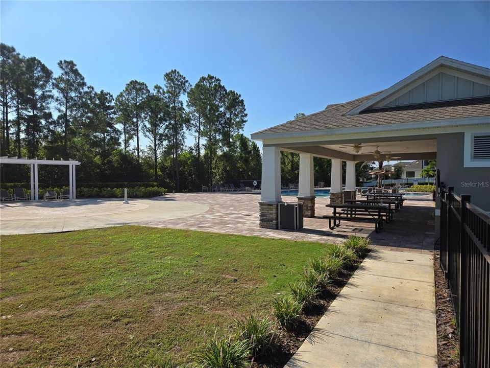 Covered area with picnic tables for visiting with your neighbors!