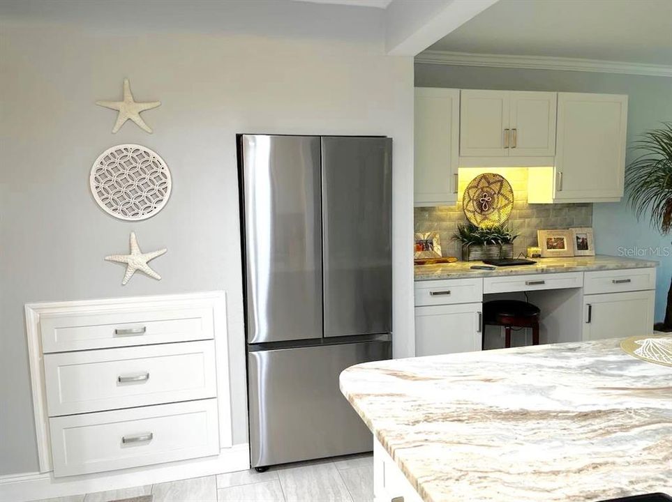 Recessed Refrigerator with more Kraftmaid storage