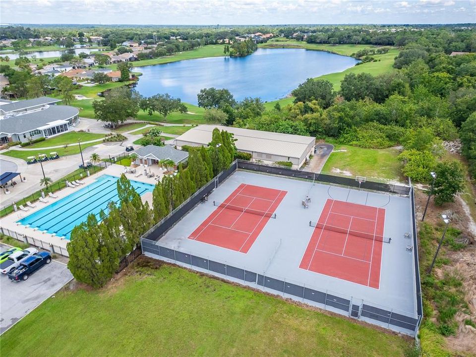 Aerial view of the pool and tennis/pickleball!