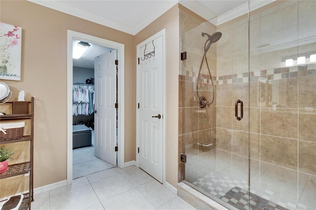 Master bathroom with shower and linen closet!