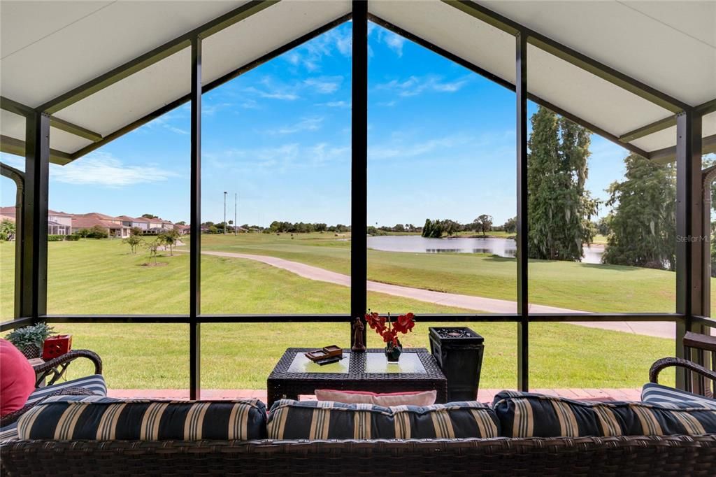 View of the back porch and golf course!