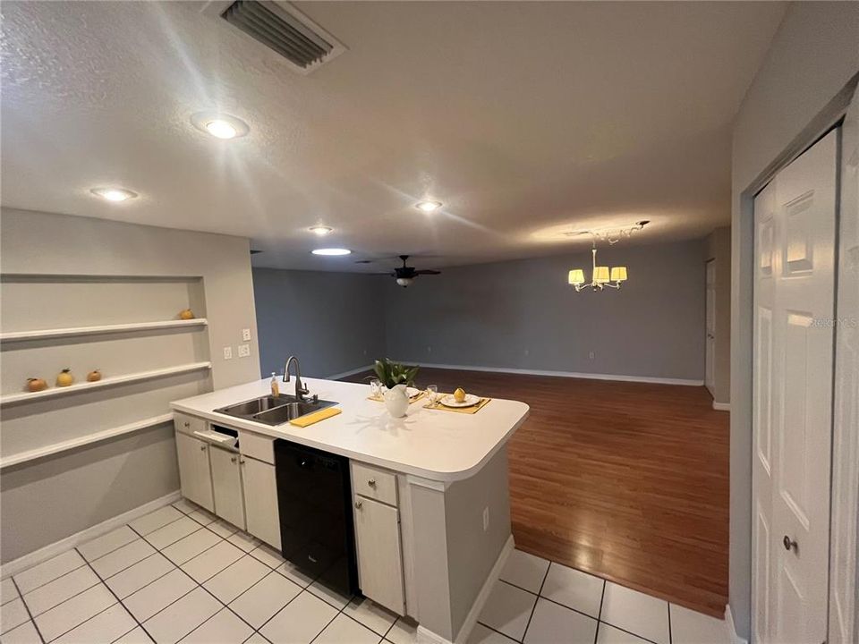 Kitchen with built in shelving