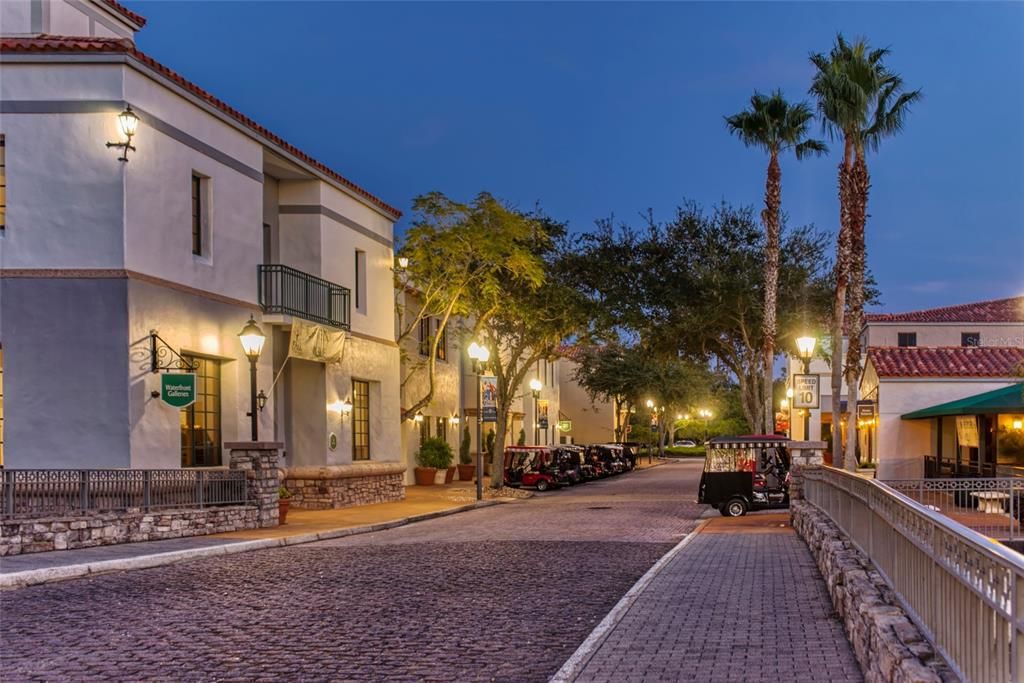 Village Drive at dusk